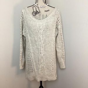 AEO Women’s Cream Cable Knit Big Stitch Long Sweater or Sweater Tunic
